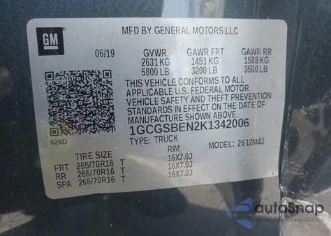 2019 Chevrolet Colorado Wt from USA, damaged, VIN 1GCGSBEN2K1342006